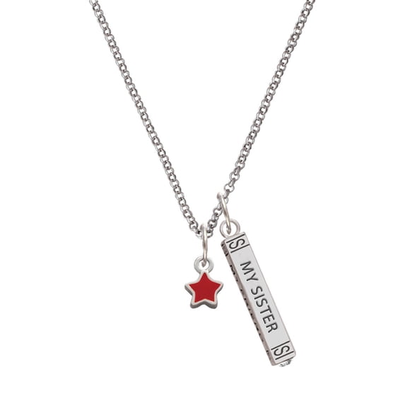 Delight Jewelry Silvertone Mini 2-D Red Star Silvertone Always My Sister Bar Charm Necklace, 23"