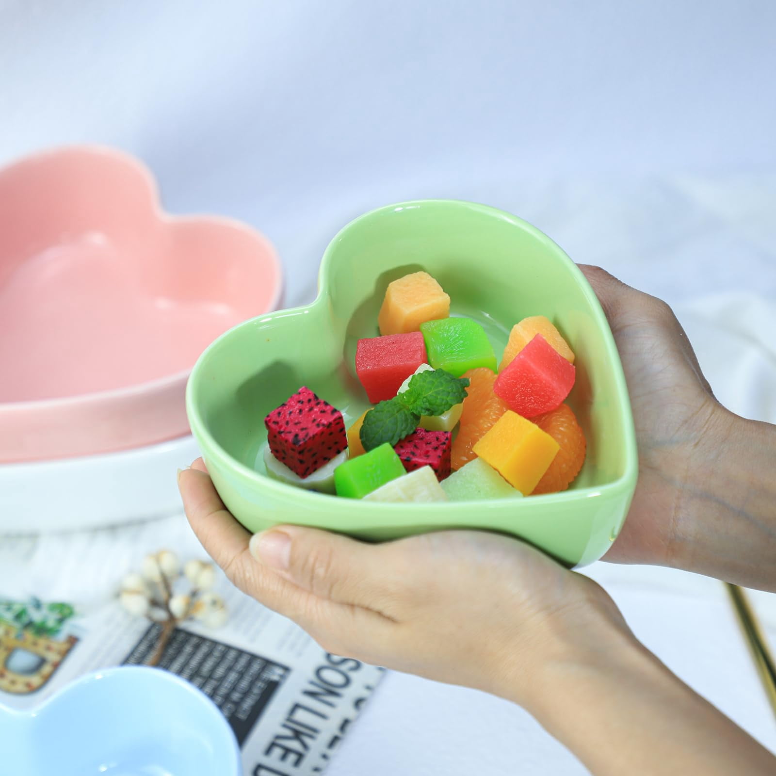 2pcs Heart-Shaped Bowls for Salad Soup Snack Dessert Household Cooking Bowls for Home Kitchen