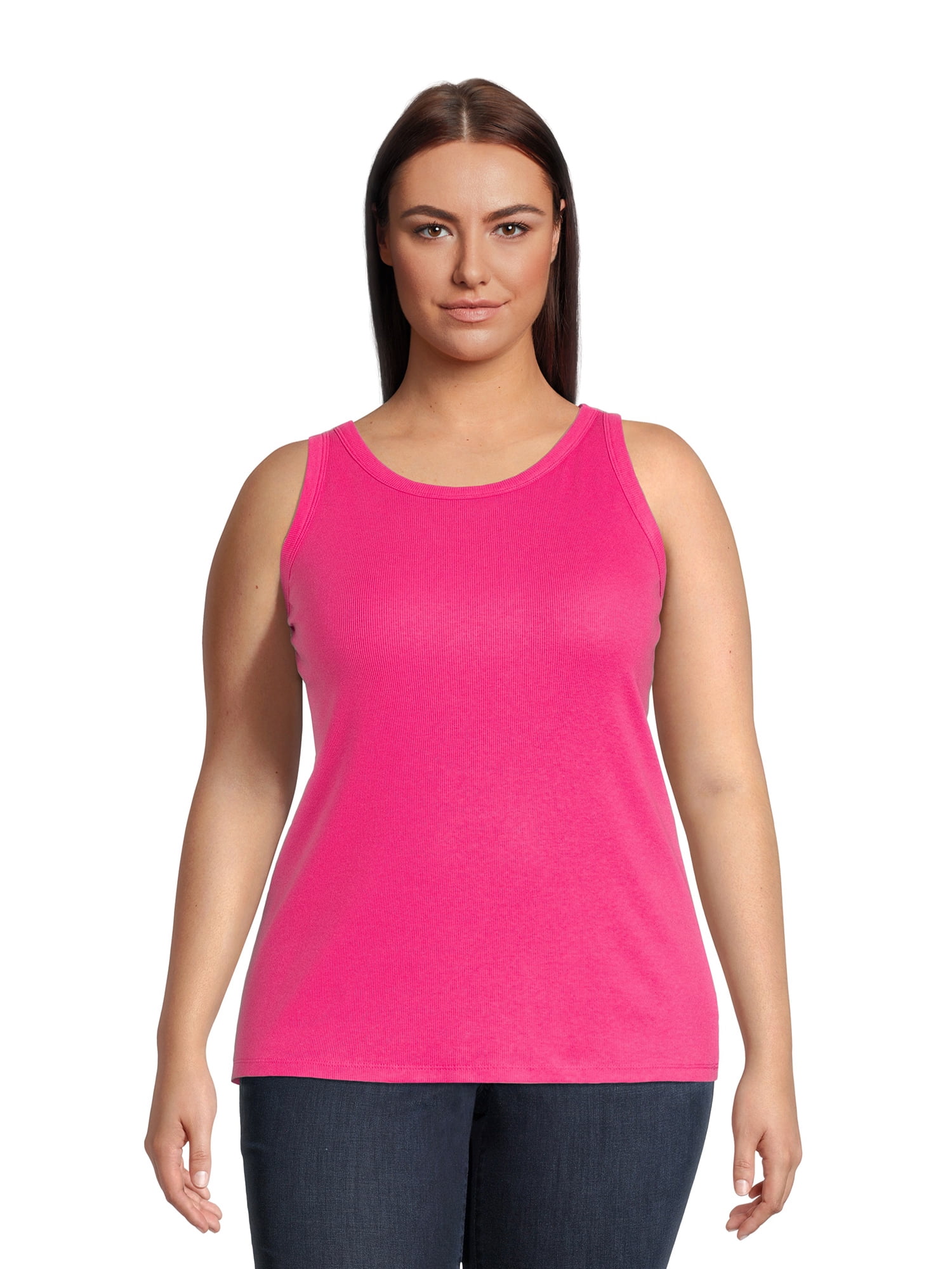Terry and Sky Women's Plus Size High Neck Rib Tank Top