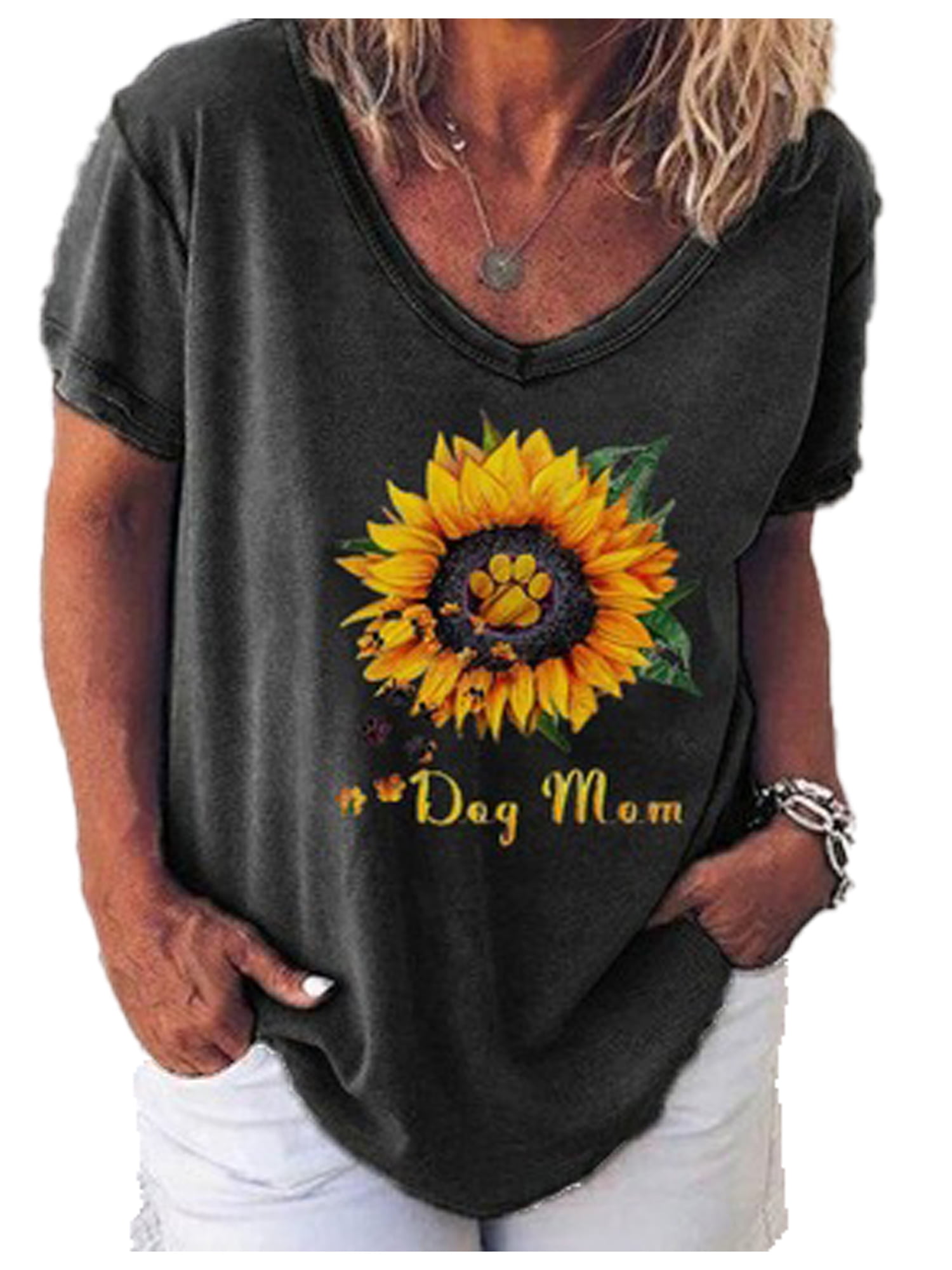 Juner Womens Fashion Off Shoulder Sunflower Print Sweatshirt Causal Blouses Long Sleeve Top