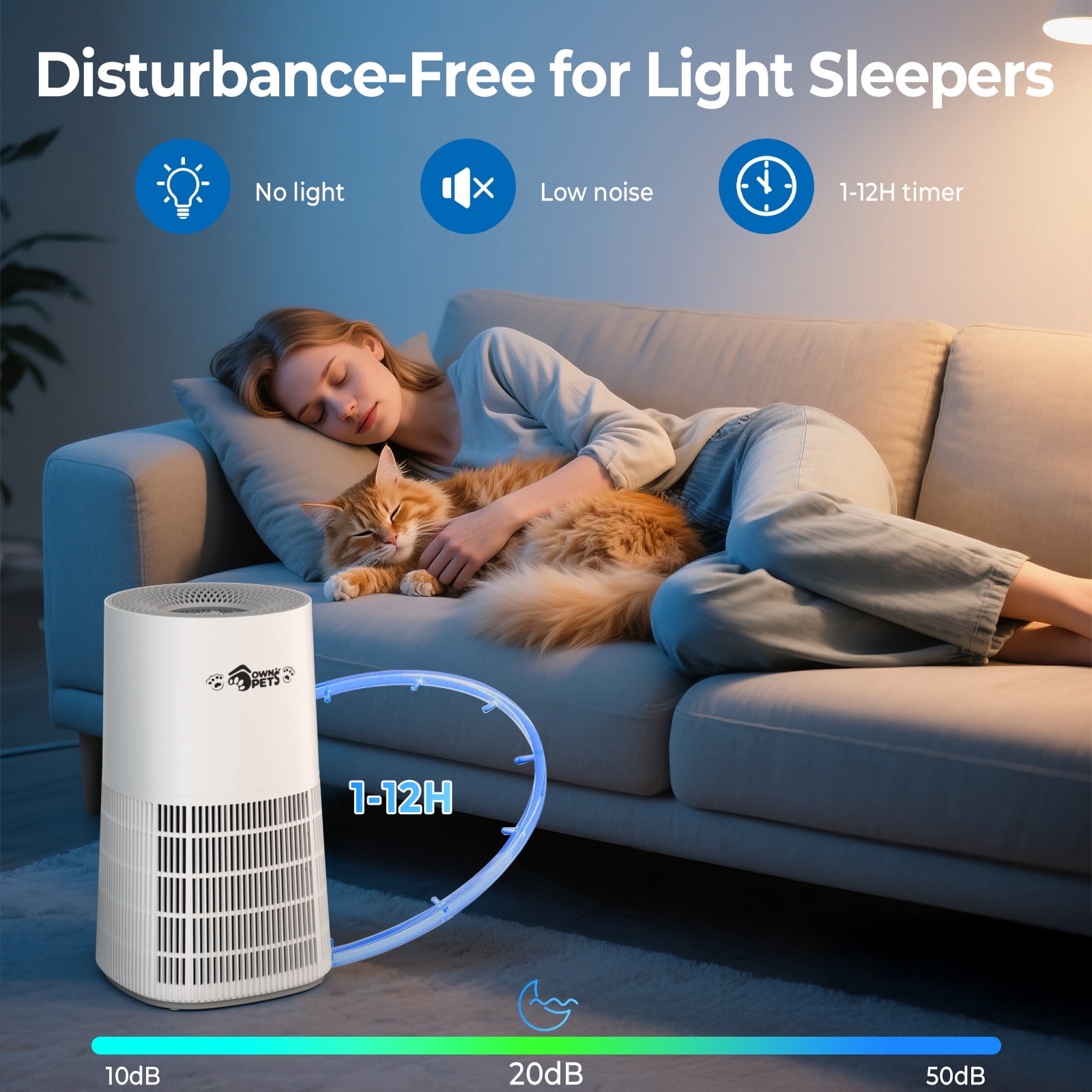 Ownpets Pet Air Purifier for Large Room up to 2620 ft², H13 HEPA Washable Filter for Pet Odor Hair Dander Pollen, Quiet Air Cleaner with Air Quality Monitor