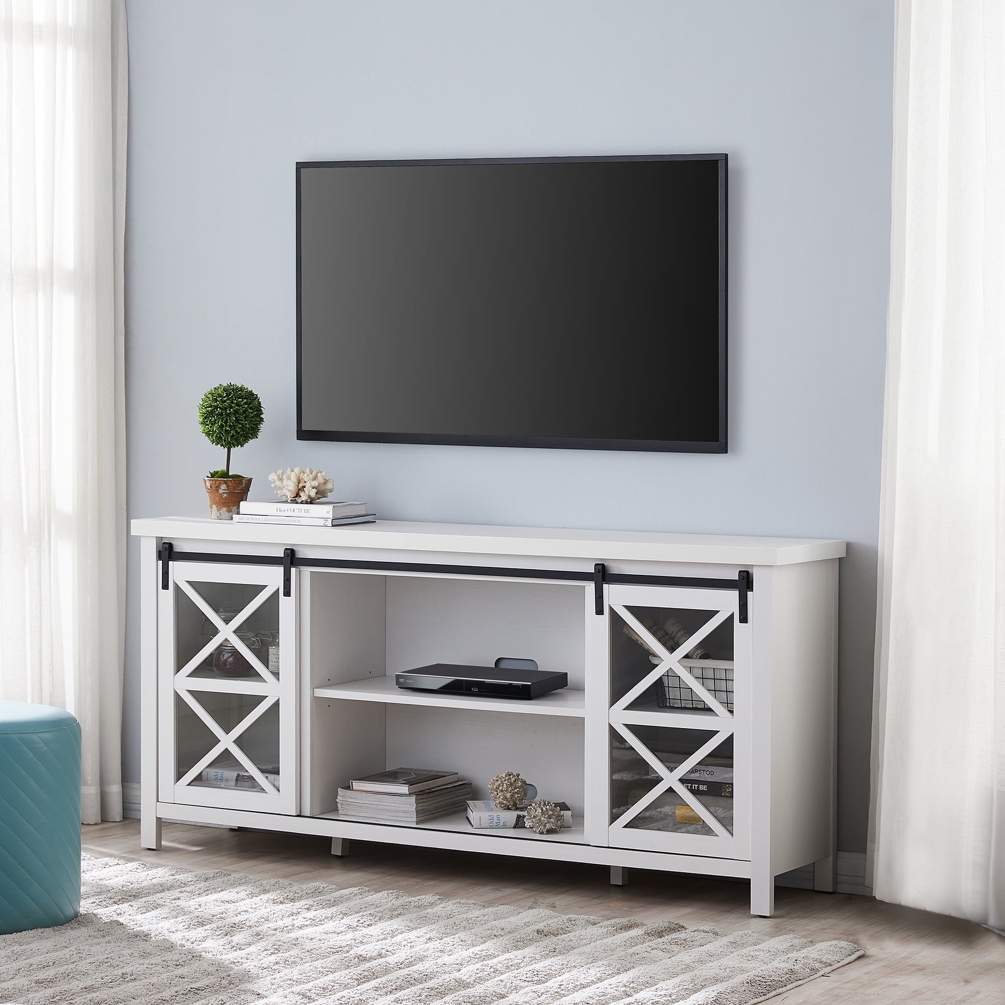 Evelyn&Zoe Clementine Rectangular TV Stand for TV's up to 75", White
