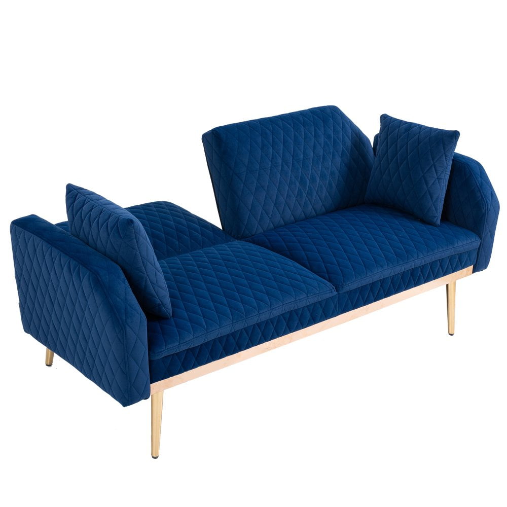 Tcbosik Futon Sofa Bed, Velvet Loveseat Sleeper Couch w/2 Pillows
