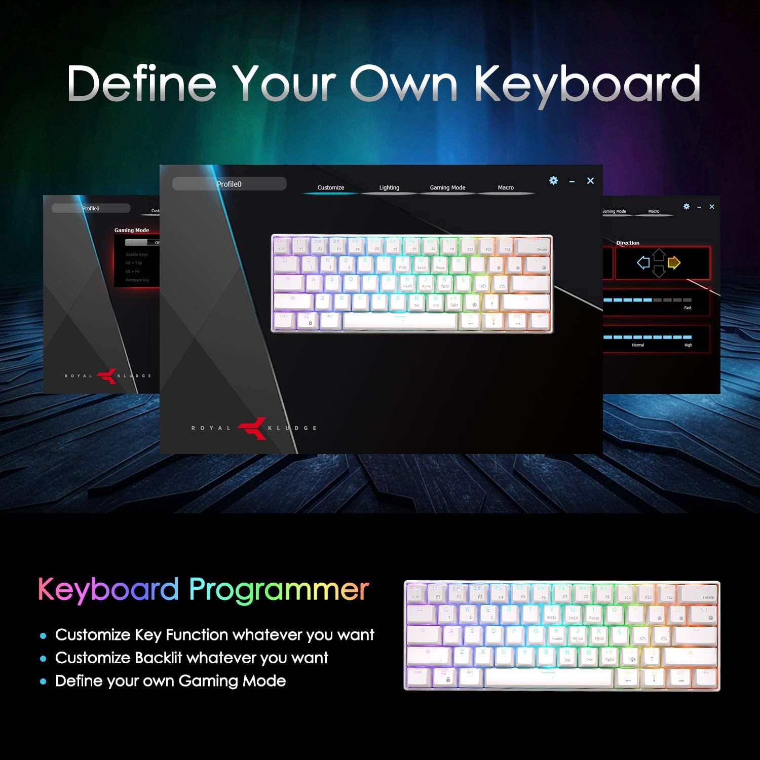 ROYAL KLUDGE RK61 60% White Wireless Mechanical Gaming Keyboard – RKgaming