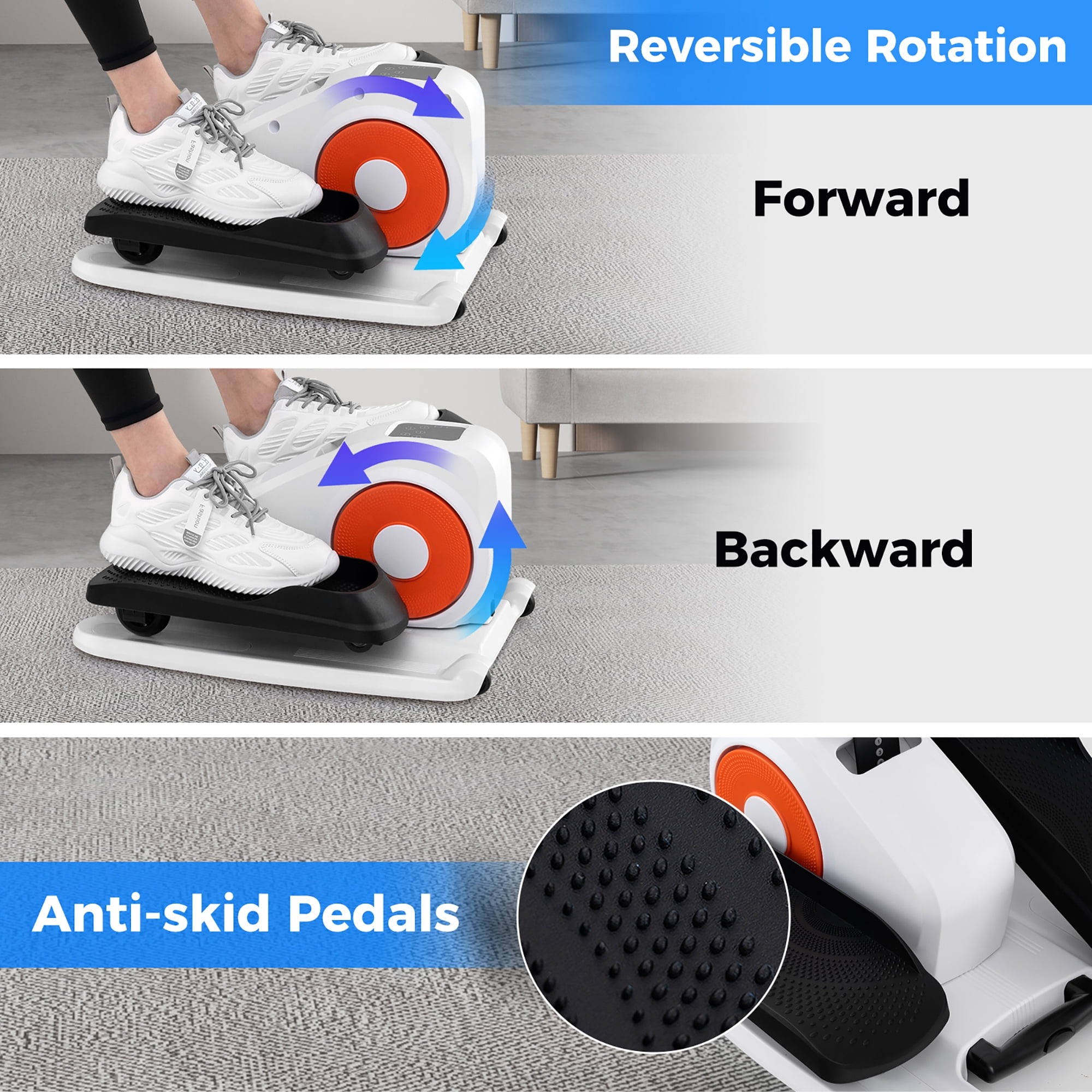 Gymax Under Desk Elliptical Machine w/ Display Monitor Remote Control for Home Office White