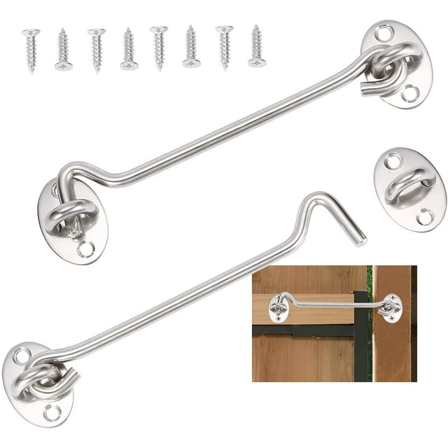 Gancho de cabina de 2 piezas, gancho de pestillo de puerta, cerradura de gancho de puerta de acero inoxidable plateado, con tornillos de montaje, para ventana (15 cm) Sincero Electrónica