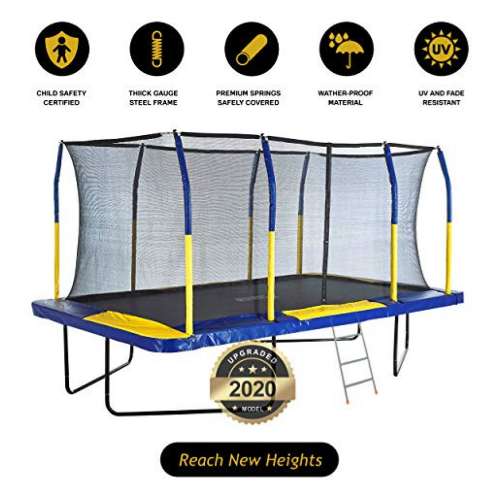 Outdoor Heights Rectangular Kids Trampoline with Safety Net & Fiber Flex Enclosure Ring & Bonus Ladder - 9ft x 15ft - image 2 of 6