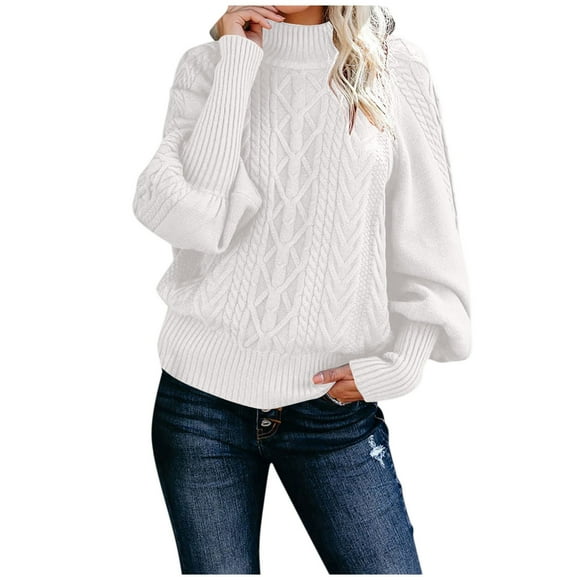 Rinsvye Ladies Mid Neck Sweater Women's Turtleneck Tops Loose Long Sleeve Knit Sweaters for Work Solid Color Sweater Pullover Dress Sweaters for Women Top