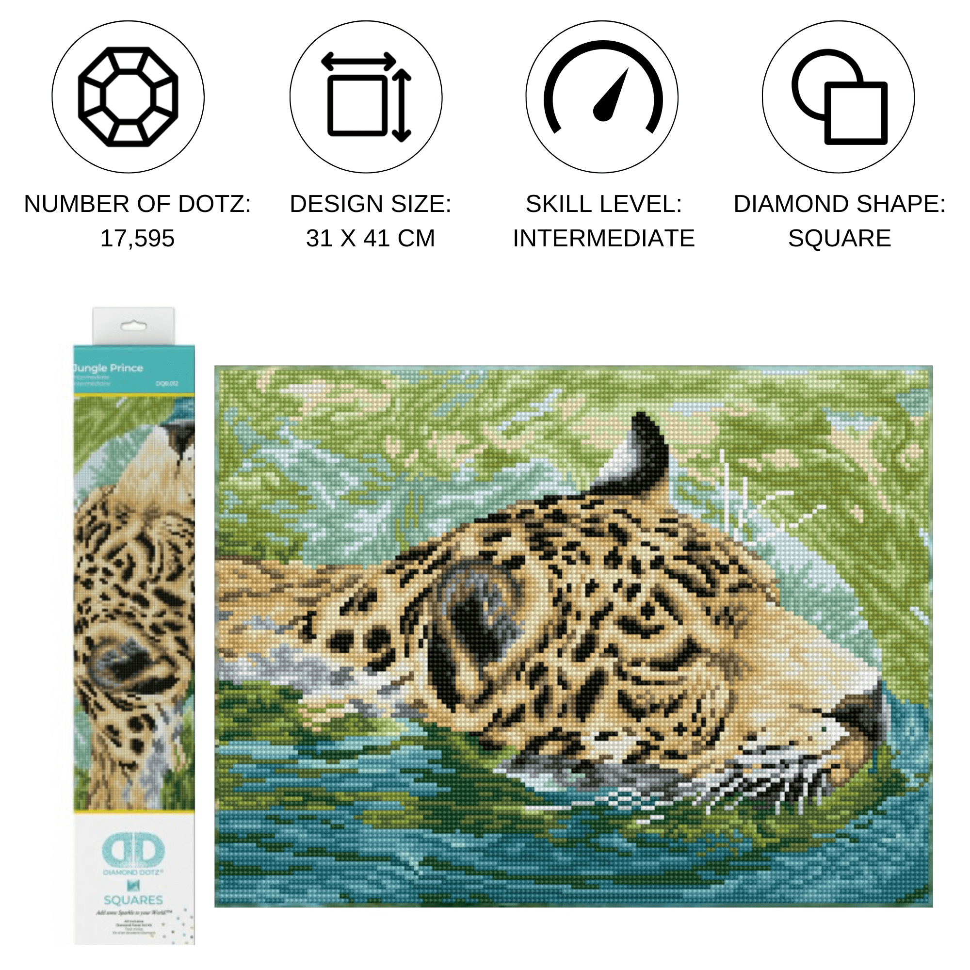 Diamond Dotz Jungle Prince Animal  Diamond Painting Kits for Adults - Diamond Art Kits a Relaxing Creative Craft Kit with Dotz Gems 12.2"x16.1"