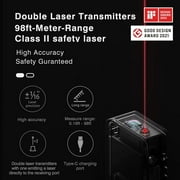 HOTO 98ft Laser Measuring Tool, Digital Laser Distance Tape Measure Tool, ±2mm Accuracy Black