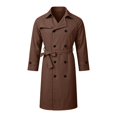 thumbnail image 2 of Mens Trench Coat Double Windbreaker Overcoat Notched Lapel Long Jacket Overcoat Fall Winter Business Long Jacket Coffee L, 2 of 5