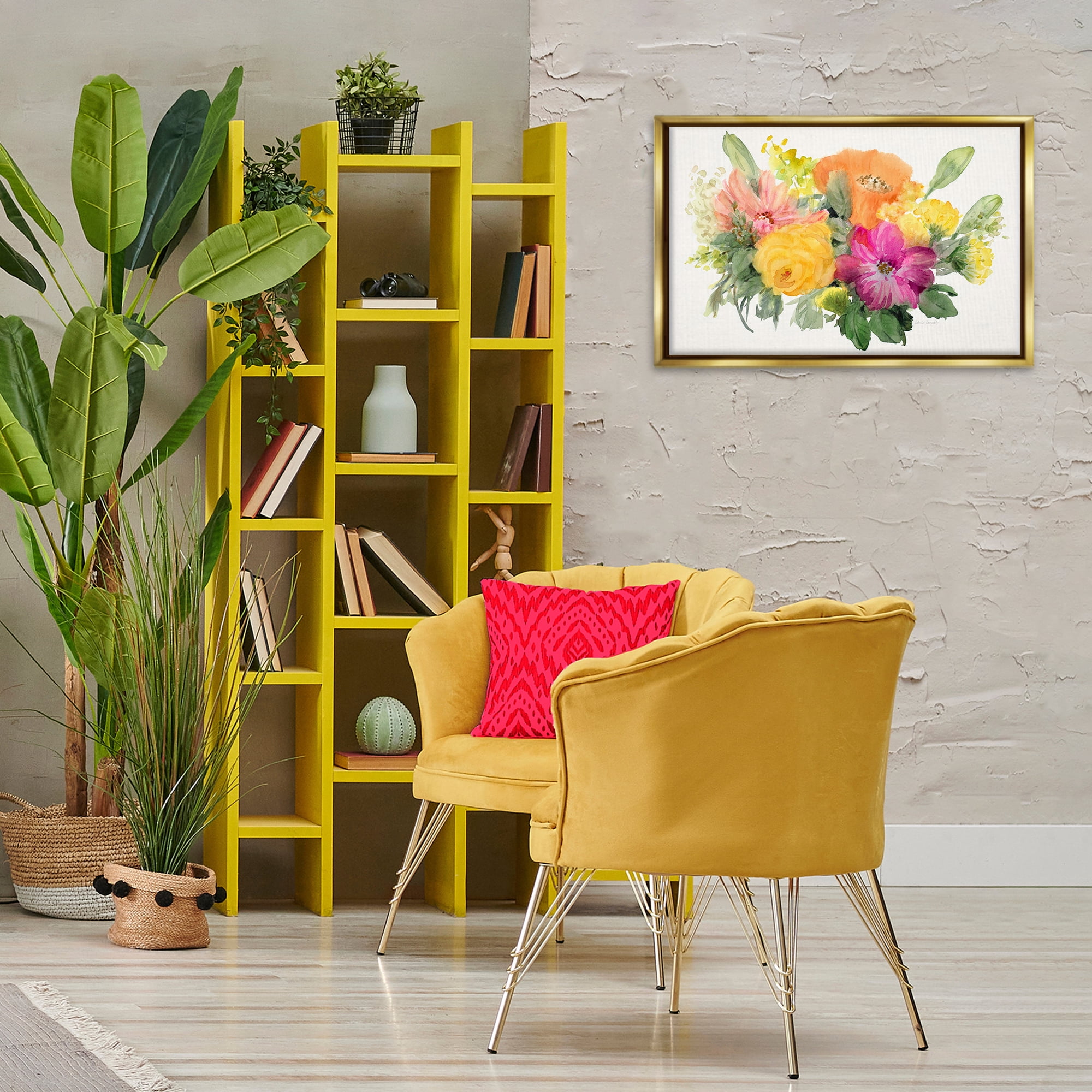 Stupell Industries Bold Bouquet Beauty Botanical & Floral Painting Gold Floater Framed Art Print Wall Art, 25 x 17