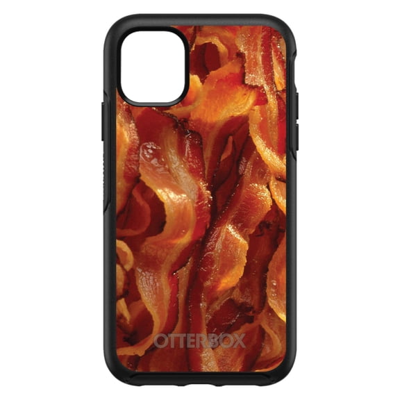 DistinctInk Case for iPhone 15 (6.1" Screen) - OtterBox Symmetry Custom Black Case - Crispy Strips of Bacon - Show Your Love of Bacon