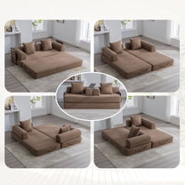 Jopath 79" Convertible Sofa Bed with Fixed-Shape Frame & Removable Armrests, Modular Corduroy Sleeper Sofa with 2 Pillows,Folding Mattress Couch for Small Spaces - No Assembly Needed,Brown
