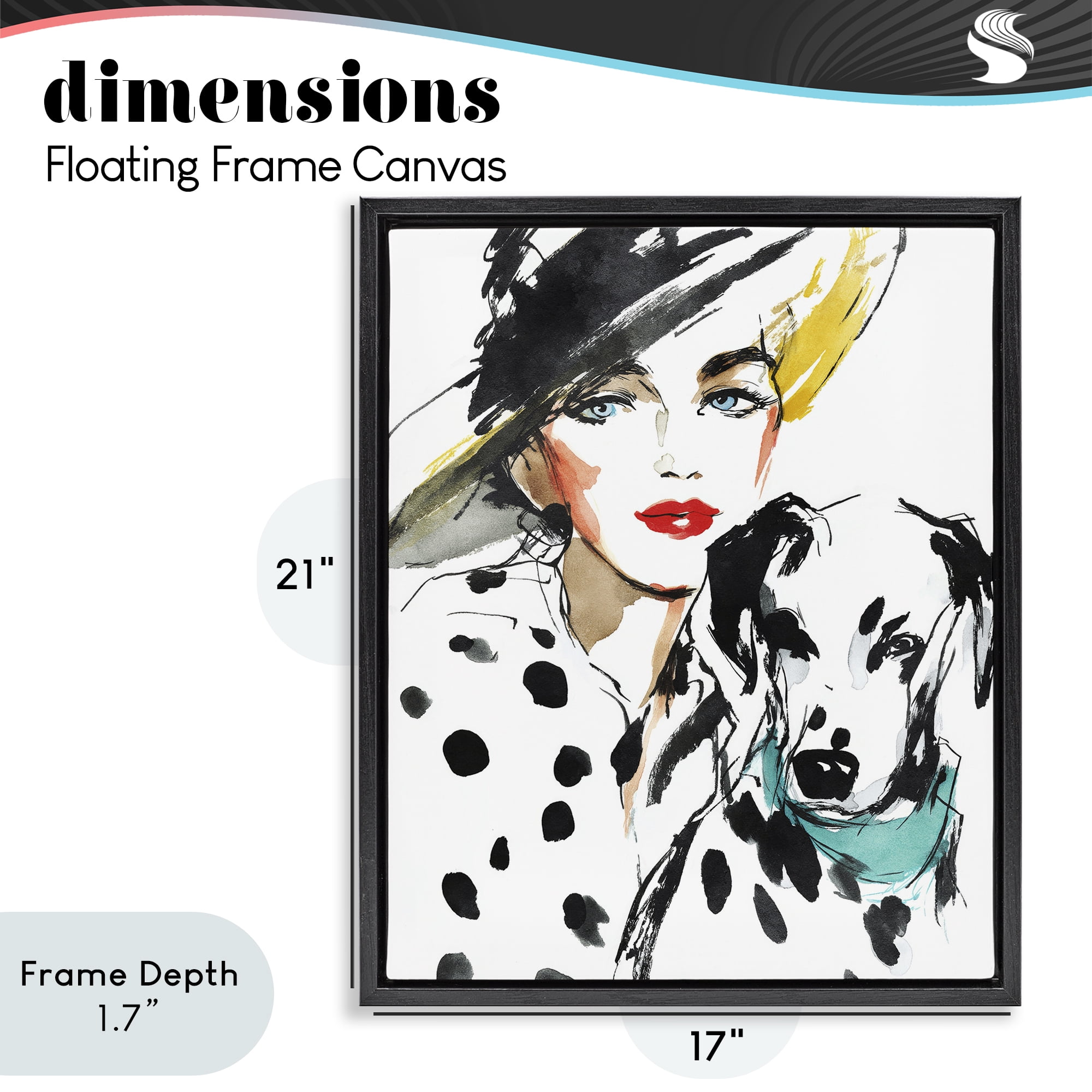 Stupell Industries Trendy Dalmatian Muse Black Framed Floater Canvas Wall Art, design by Svetlana Aleynikova