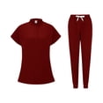 thumbnail image 2 of Scrubs for Women Medical Scrub Sets V-Neck Short Sleeve Nursing Tops & Cargo Pants Uniforms Set with Pockets Wine L, 2 of 4