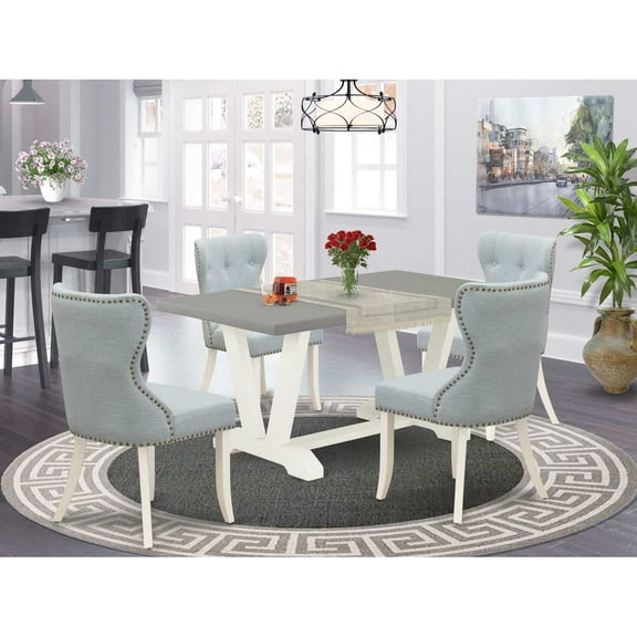 East West Furniture V-Style 5-piece Kitchen Table and Chairs in Linen White