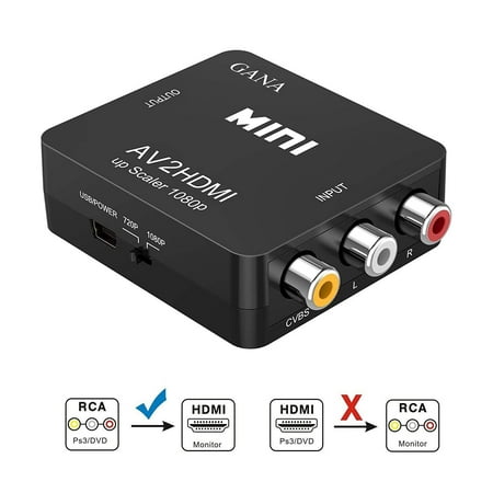 RCA to HDMI, Coolmade 1080P Mini RCA Composite CVBS AV to HDMI Video Audio Converter Adapter Supporting PAL/NTSC with USB Charge Cable for PC Laptop Xbox PS4 PS3 TV STB VHS VCR Camera
