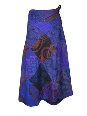 Mogul Women Wrap Around Skirt Blue Bohemian Printed Cotton Cover Up Summer Skirts One size