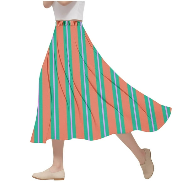 Skirts for Women, Women's Skirts for Summer, Women's Casual Flowers Printed A-Line Elastic Waist Skirt