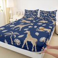thumbnail image 4 of Castle Fairy Watercolor Elephant Giraffe Lion Queen Sheets 4 Pieces,Tropical Palm Leaves Wildlife Queen Sheet Sets,Navy Cream,1 Fitted Sheet, 1 Flat Sheet and 2 Pillowcases, 4 of 6