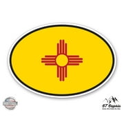 New Mexico State Flag Oval - 3" Vinyl Sticker - For Car Laptop I-Pad Phone Helmet Hard Hat - Waterproof Decal