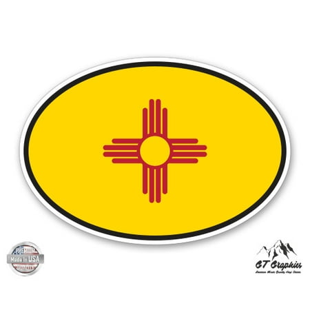 New Mexico State Flag Oval - 3" Vinyl Sticker - For Car Laptop I-Pad Phone Helmet Hard Hat - Waterproof Decal