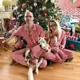 thumbnail image 3 of Conjunto de pijama navideño de 2 piezas con estampado de rayas para mamá, papá y niños, camisa con botones, look de mameluco para bebé y perro, 2024, 3 of 5