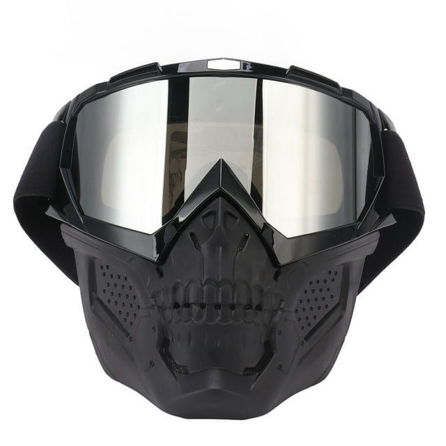 Skull Goggles , Comfortable Off Road Skull Gooles For Mountaineering Black Frame Silver Goggles Lens