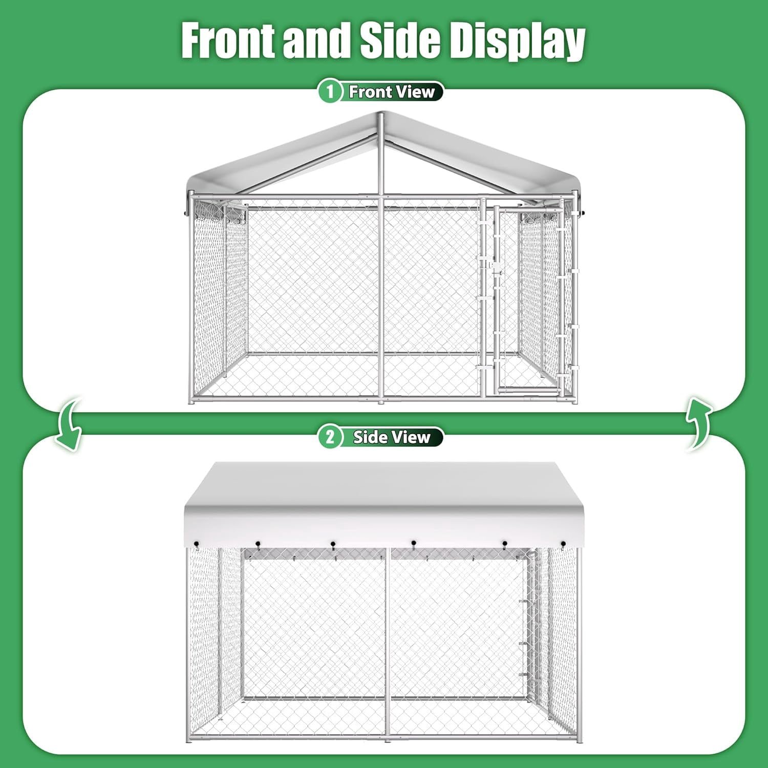 HITTITE Extra Large Outdoor Dog Kennel, 10x10x6.56ft Anti-Rust Dog Kennel Outside with Roof, Galvanized Chain Link Dog Runs for Outside with Secure Lock