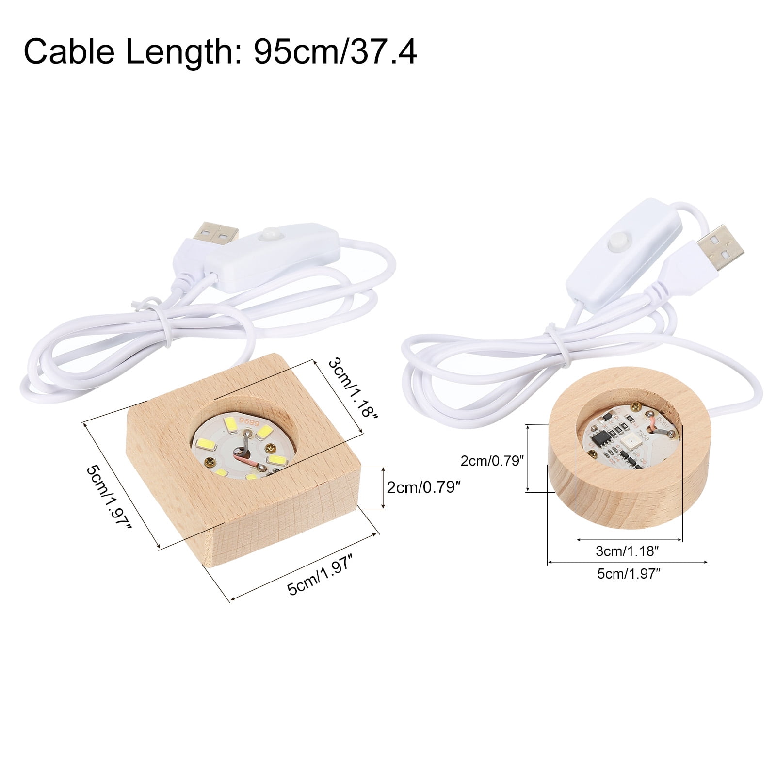 Unique Bargains LED Wooden Display Base with Light USB Switch 1.97"x1.97"x0.79"