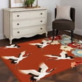 thumbnail image 3 of Japanese Style Area Rugs 4'x6', Washable Small Throw Rugs for Office Bathroom, Red Farmhouse Botanical Peony Birds Indoor Outdoor Rug Non-Slip Low Pile Carpet Runner Reversible Floor Mats, 3 of 8