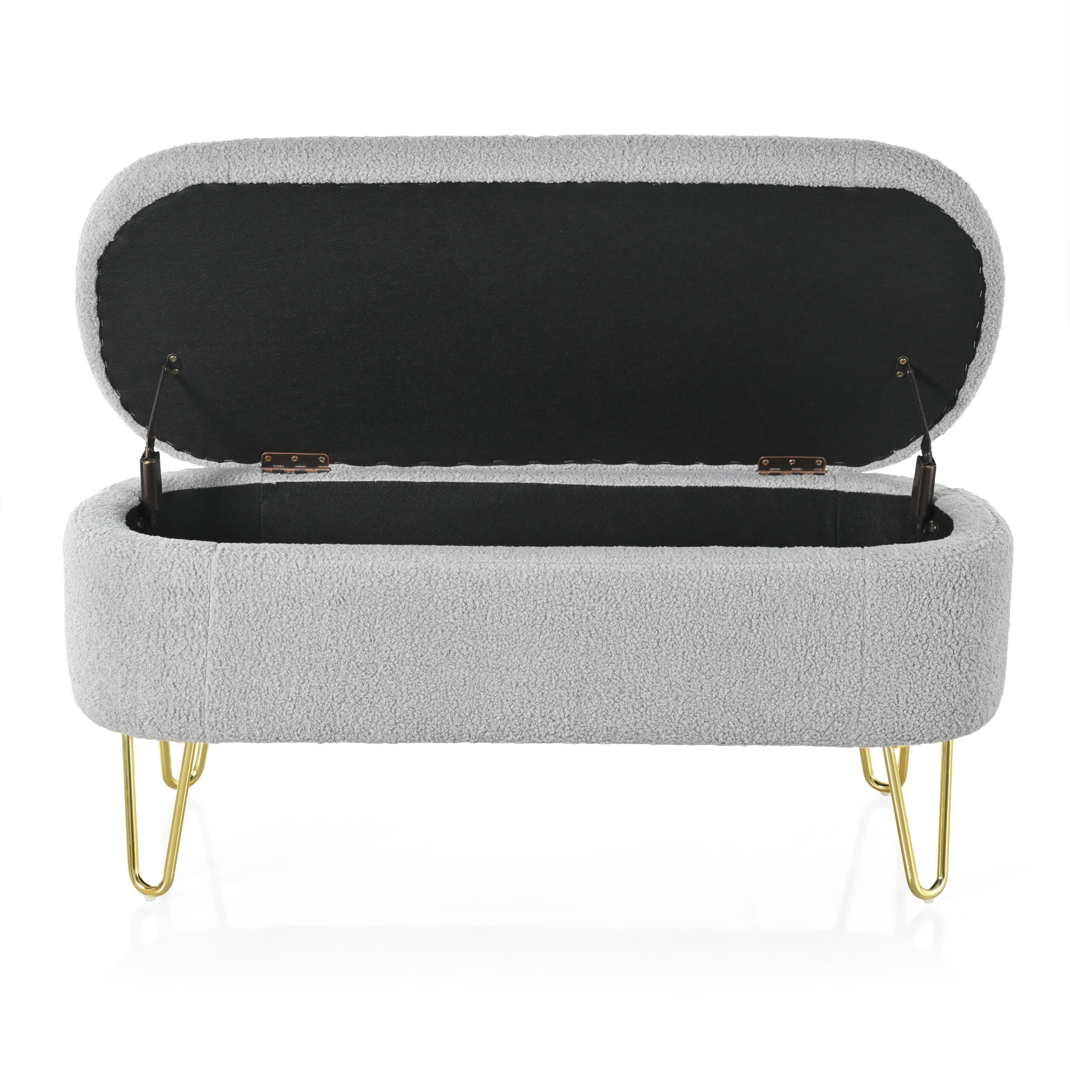 Grey Modern Fabric Storage Bench Ottoman
