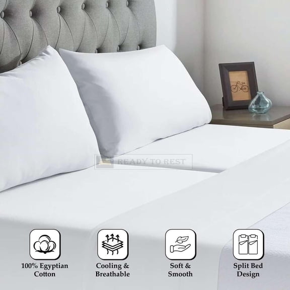Egyptian Cotton Split California King Sheets Set - Ultra Soft Cooling Bedding for Adjustable Beds