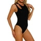 thumbnail image 2 of INSPIRAR CHIC Mono sin mangas de mujer con cuello redondo, hombros descubiertos, dorado, brillante y acanalado, talla XS, negro, 2 of 6