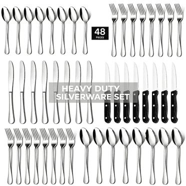 KUOSE 48-Piece Stainless Steel Silverware Set for 8 – Dishwasher Safe, Mirror Polished Forks, Knives, Spoons