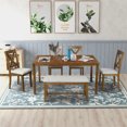 thumbnail image 4 of 6 Piece Dining Table Set, Wood Dining Room Table and 4 Chairs with Cushions 1 Bench with Cushion, Retro Style Kitchen Table Set for 6 Persons, Brown, 4 of 10
