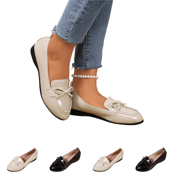 EKVAHL Women Bow Decor Loafers, Pointed Toe Slip On Flat Casual Dress Shoes, Comfort Low Wedge Daily Walking Flats