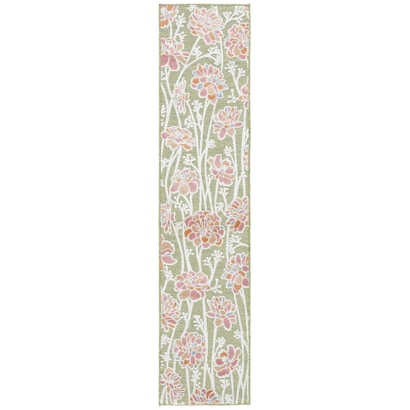 SAFAVIEH Cabana Iskra Floral Indoor/Outdoor Runner Rug, Green/Pink, 2' x 6'7"
