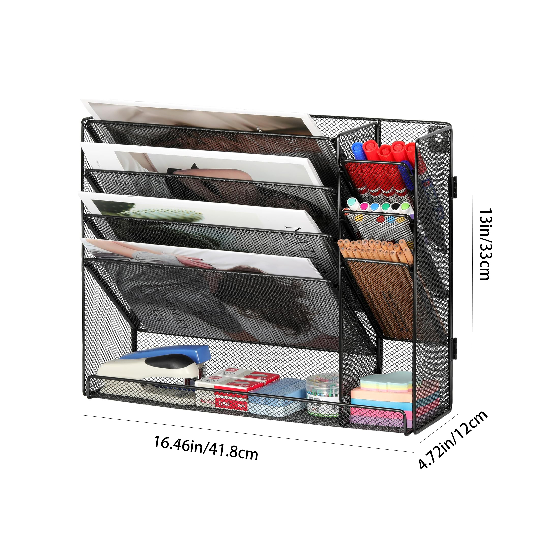 EasyPAG 2-in-1 Mesh Desk Organiser - Wall Mounted & Desktop File Holder, Multi-Purpose Storage for Office, Classroom, Art Room (16.46×4.72×13in)