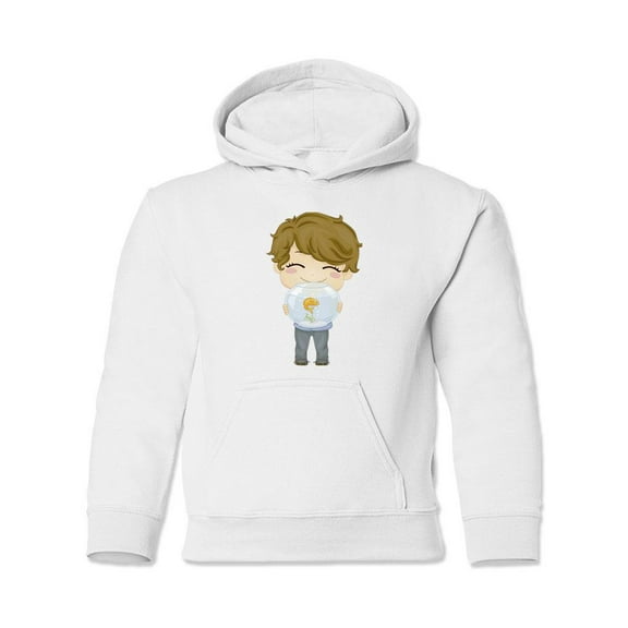 Boy With Pet Fish Hoodie Juniors -Image by Shutterstock,  Large