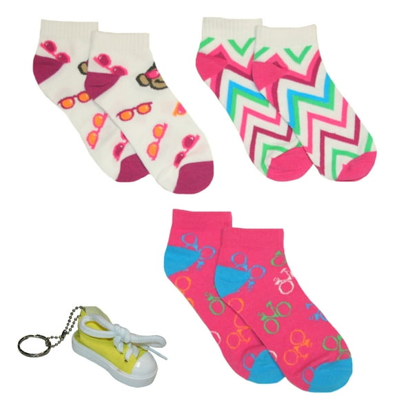 Sonoma Life & Style Big Girl's 3 Pair Low Cut Ankle Socks and Keychain Set Size Medium (11-5)