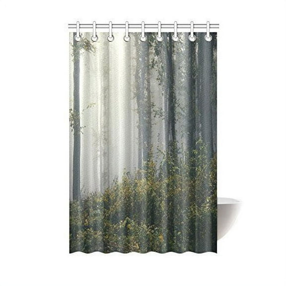 MYPOP in Morning Mist Foggy Blurry Home Decor Photography Enchanted Mystical Woodsy Forest Wild Jungles Digital Print Polyester Fabric Shower Curtain 48 X 72 Inches£¬Gray Green