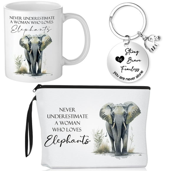 Set de regalo Inbagi Elephant con forma de bolsa de cosméticos, taza de café y llavero