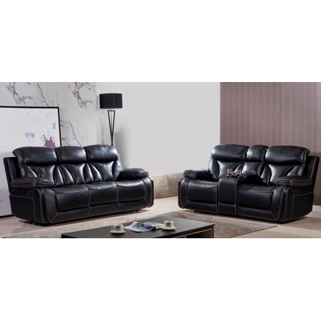 Contemporary Dark Brown Leather Match Reclining Sofa Set 2Pcs McFerran SF3100