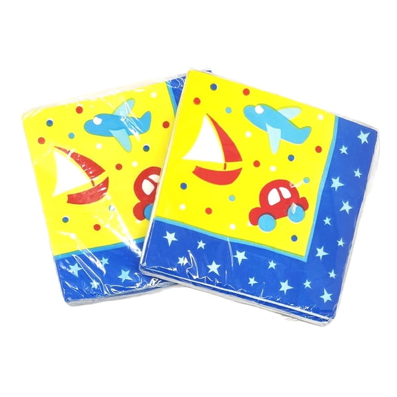 Planes Boats & Cars Kids Dessert Party Napkins - 2 Packs of 16 - 32 Total Napkins