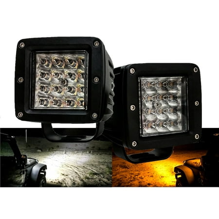 - Dual Color White Amber LED POD light Changing Flash Strobe Optic Lens Emergency Driving Fog Spot Light Offroad Truck SUV ATV Jeep Motorcycle Boat Marine Heavy Equipment Vehicle. (1 Pair)