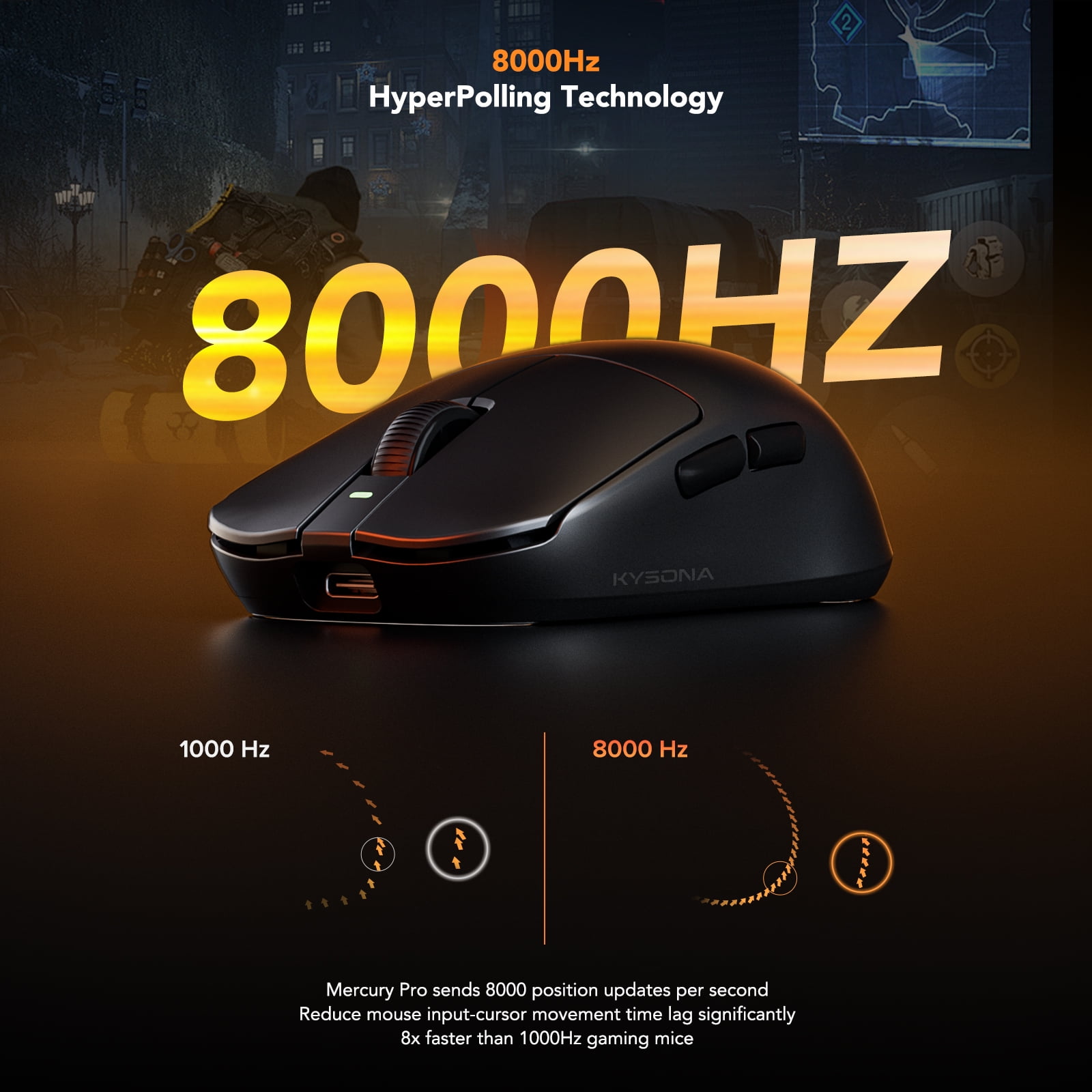 Mercury Wireless Gaming Mouse，41g Ultalight, PAW3395 Sensor, 8K Polling Rate,26000 DPI,5 Programmable Buttons Optical Mice for PC/MAC/Laptop,Black
