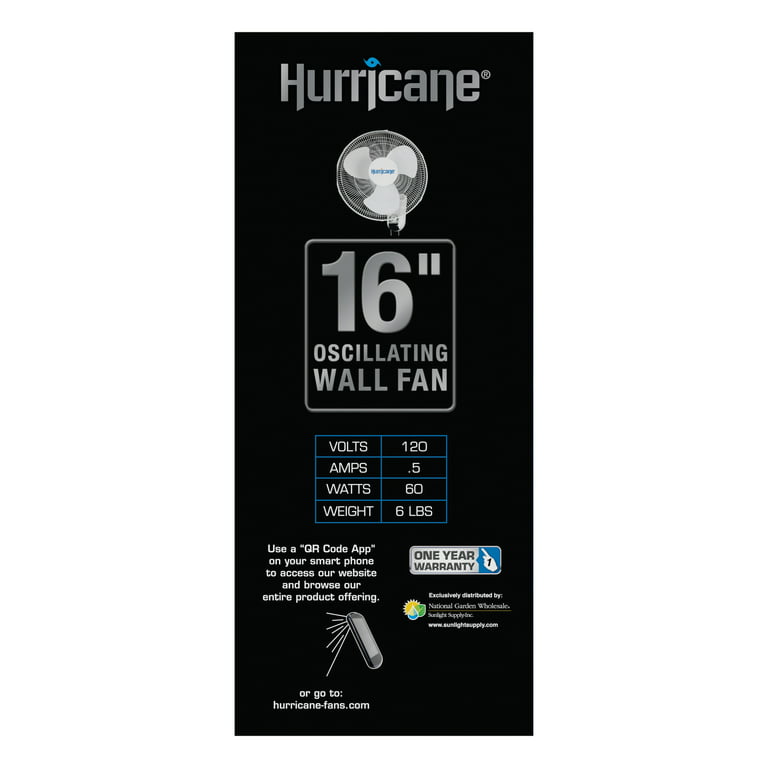 Hurricane® Classic Oscillating Wall Mount Fan 16 - HGC736503