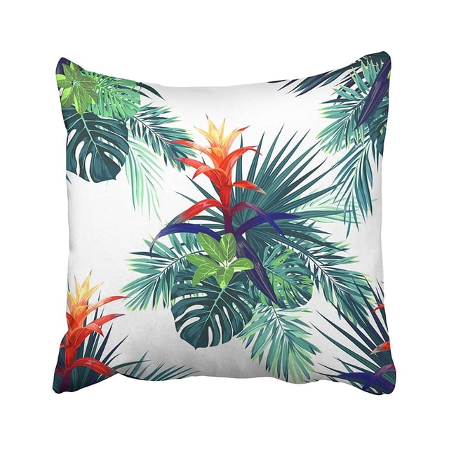 Funda de Cojín ABPHQTO Exótica Floral Tropical Con Flores de Guzmania Monstera y Hojas de Palma Real Negra 45x45 cm